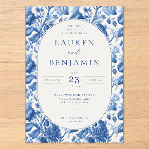Invitations En Acrylique Fleurs bleues élégantes