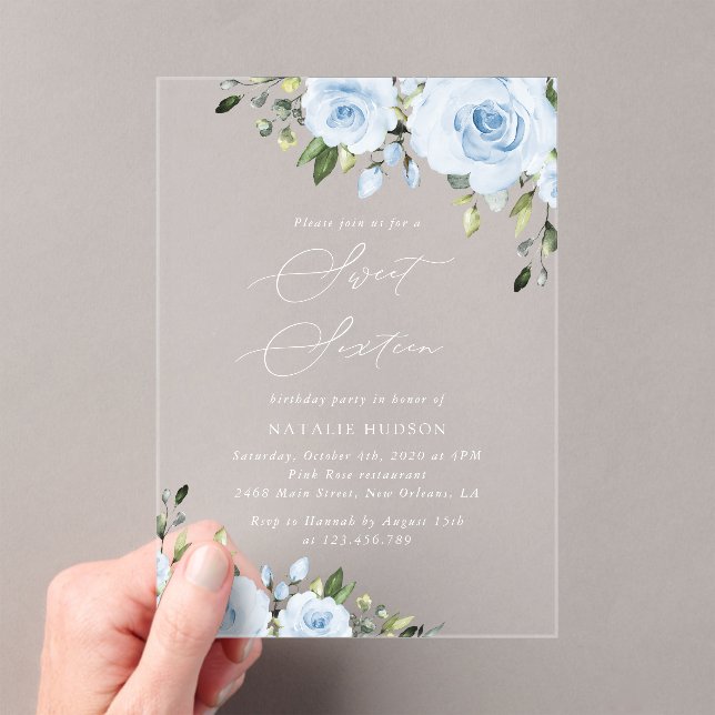 Invitations En Acrylique Fleurs bleues poussiéreuses, Verdure, Boho, Sweet  (In situ (ordinateur de poche))