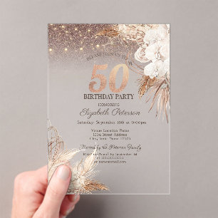 Invitations En Acrylique Fleurs Boho,Guirlande Lumineuse Pailletée 50e Anni