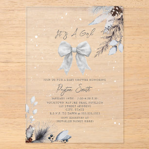 Invitations En Acrylique Fleurs Botaniques Ruban Hiver Fille Baby Shower