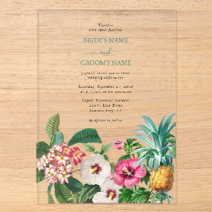 Invitations En Acrylique Fleurs d'aquarelle tropicale et Mariage de verdure