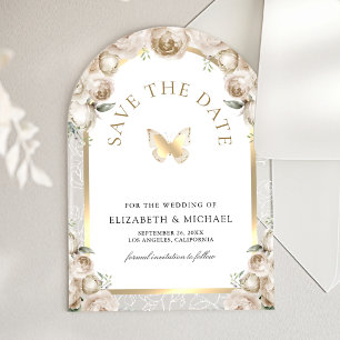 Invitations En Acrylique Fleurs de Crème Arche Papillon Mariage Enregistrez