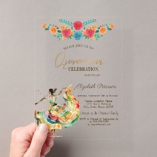 Invitations En Acrylique Fleurs de Fiesta Señorita Mexicaine Quinceanera