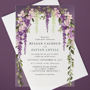 Invitations En Acrylique Fleurs de glycine violette, verdure, mariage moder