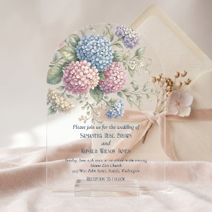 Invitations En Acrylique Fleurs de Hortensia Délicates Mariage