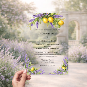 Invitations En Acrylique Fleurs de lavande citrons luxe mariage clair 