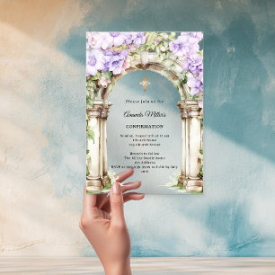 Invitations En Acrylique Fleurs de lavande en arche pour la Confirmation d'