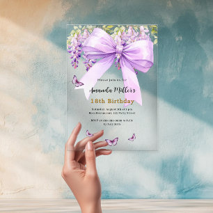 Invitations En Acrylique Fleurs de lavande papillons arc anniversaire clair