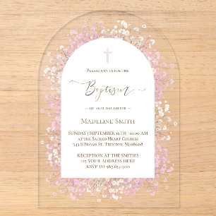 Invitations En Acrylique fleurs de lilas blanc aquarelle Baptême