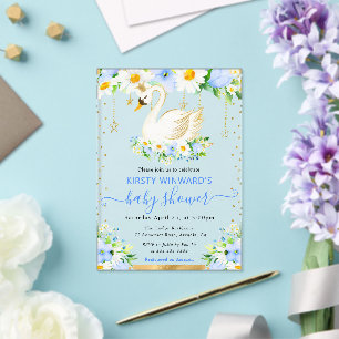Invitations En Acrylique Fleurs de marguerite aquarelle et cygne de douche