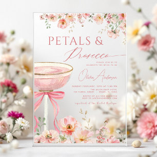 Invitations En Acrylique Fleurs de mariage roses et bridal shower Prosecco 
