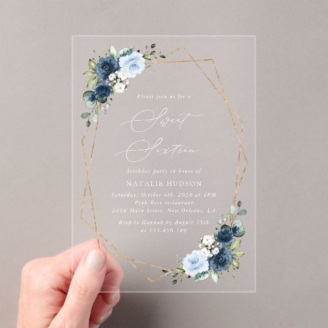 Invitations En Acrylique Fleurs de marine, Fleurs bleues, Verdure, Doux 16 (In situ (ordinateur de poche))