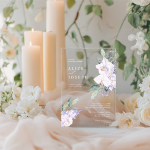 Invitations En Acrylique Fleurs de peinture à l'eau violettes et mariage de