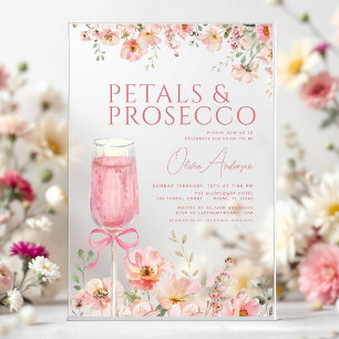 Invitations En Acrylique Fleurs de Pétale Rose & Rosé de Prosecco pour Ente