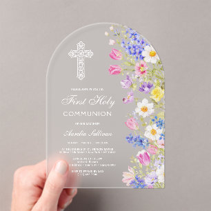 Invitations En Acrylique Fleurs de prairie fraîches élégantes pour la premi