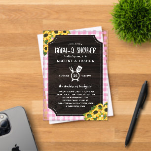 Invitations En Acrylique Fleurs de tournesol gingham rose rustique Fille Ba