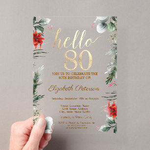 Invitations En Acrylique Fleurs d'hiver Poinsettia 80e anniversaire