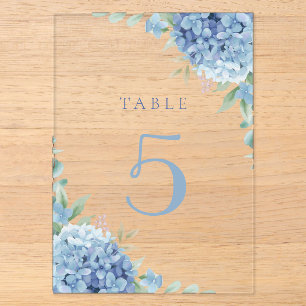 Invitations En Acrylique fleurs d'hortensia bleues table 5