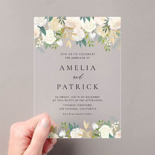 Invitations En Acrylique Fleurs d'ivoire d'aquarelle avec Mariage de verdur (In situ (ordinateur de poche))