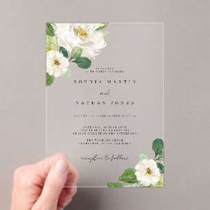 Invitations En Acrylique Fleurs d'ivore aquarelle mariage verdure