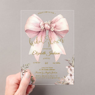 Invitations En Acrylique Fleurs élégantes et stylées Arc-en-ciel ruban rose