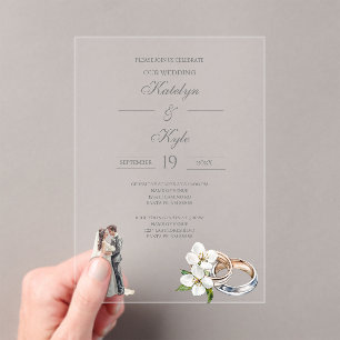 Invitations En Acrylique Fleurs en acrylique avec alliance Mariage Espagnol