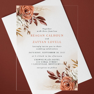 Invitations En Acrylique Fleurs en terre cuite rustiques et mariage avec de