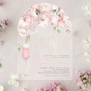 Invitations En Acrylique Fleurs et Prosecco Mariage Moderne Floral Rose