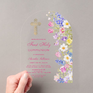 Invitations En Acrylique Fleurs fraîches de prairie Arche Première Communio