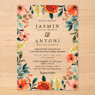 Invitations En Acrylique Fleurs Mariage de feuillage de chute