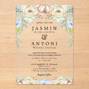 Invitations En Acrylique Fleurs Mariage de feuillage de chute