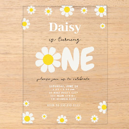 Invitations En Acrylique Fleurs Mignonnes Bohèmes Moderne Daisy 1er Anniver