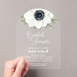 Invitations En Acrylique Fleurs noires et blanches Arche pour la douche de