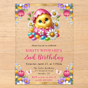 Invitations En Acrylique Fleurs printanières de Pâques poussin aquarelle An