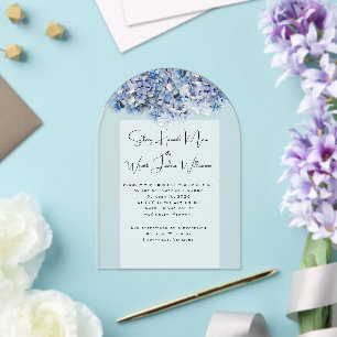 Invitations En Acrylique Fleurs Réelles Bleu de Mariage