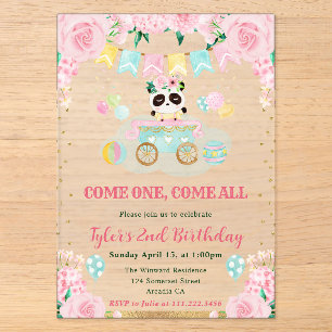 Invitations En Acrylique Fleurs Rose Aquarelle Panda Anniversaire Enfants