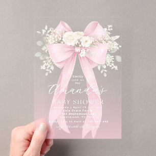 Invitations En Acrylique Fleurs rose bébé en fleurs Baby Shower