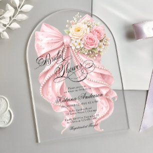 Invitations En Acrylique Fleurs Rose Ruban Élégant Mariage Shower 