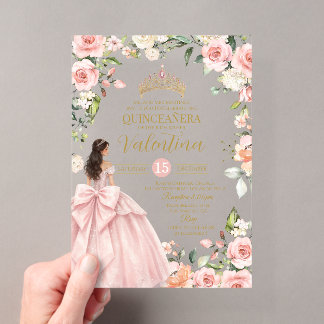 Invitations En Acrylique Fleurs Roses Blush Rose Quinceañera 15e anniversai