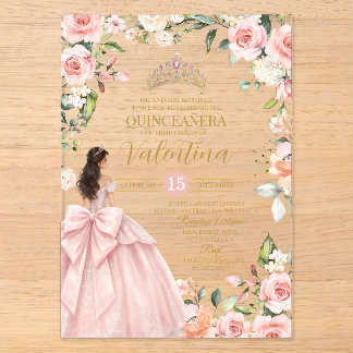 Invitations En Acrylique Fleurs Roses Blush Rose Quinceañera 15e anniversai