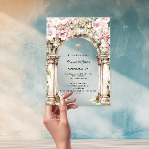 Invitations En Acrylique Fleurs roses en arche fille Confirmation