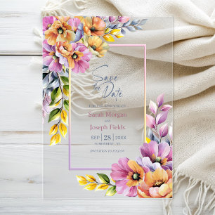 Invitations En Acrylique Fleurs roses et orange, carte de sauvegarde de dat