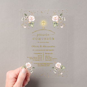 Invitations En Acrylique Fleurs Roses Primera Comunión Jumelles Communion S