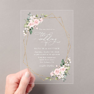 Invitations En Acrylique Fleurs Rouges, Fleurs Roses, Verdure, Mariage