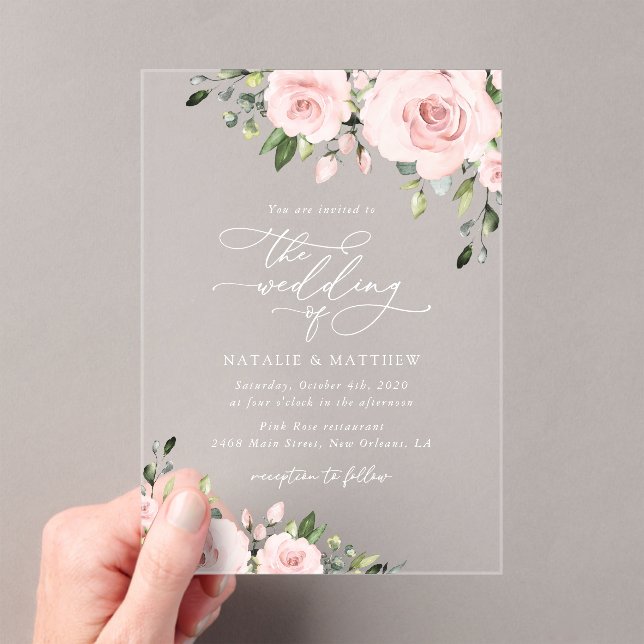 Invitations En Acrylique Fleurs Rouges, Fleurs Roses, Verdure, Mariage (In situ (ordinateur de poche))