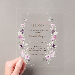 Invitations En Acrylique Fleurs sauvages de lilas Papillons Rayures roses