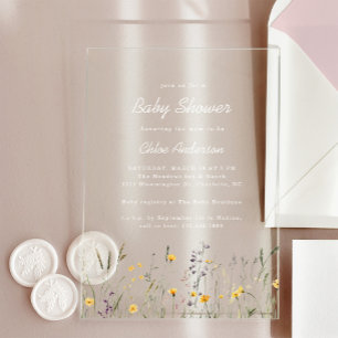 Invitations En Acrylique Fleurs sauvages Élégant Baby Shower de printemps C