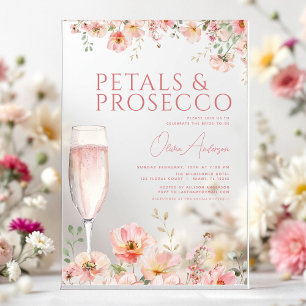 Invitations En Acrylique Fleurs sauvages et prosecco rose pour l'enterremen
