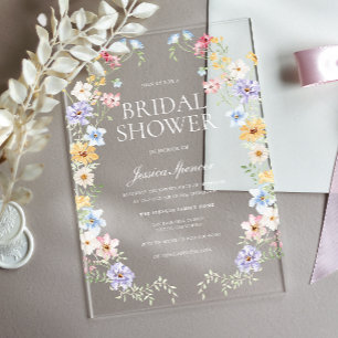 Invitations En Acrylique Fleurs Sauvages Pastel Vif Mariage Moderne Enterre