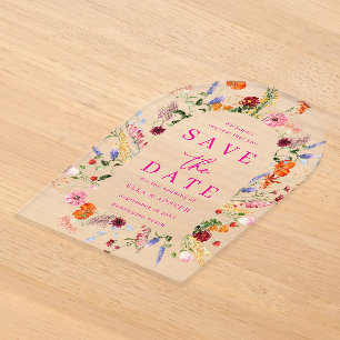 Invitations En Acrylique Fleurs sauvages vibrantes Mariage givré Enregistre